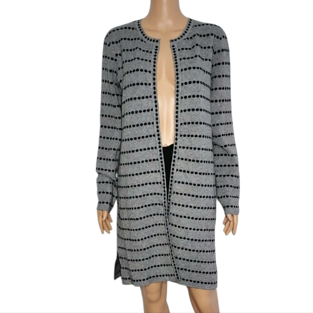 Faith Of Zoe Women Sweater Duster Gray & Black Open Cardigan Size M Medium